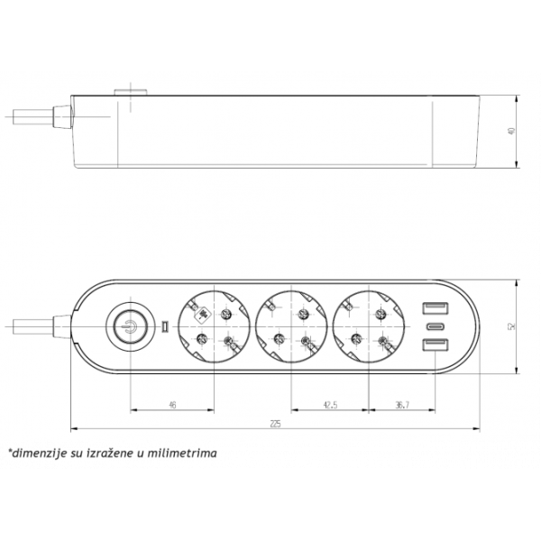 PRENOSNA PRIKLJUCNICA GS03KU 3/1.5met, 2 USB, TIP C