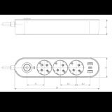 PRENOSNA PRIKLJUCNICA GS03KU 3/5met, 2 USB, TIP C