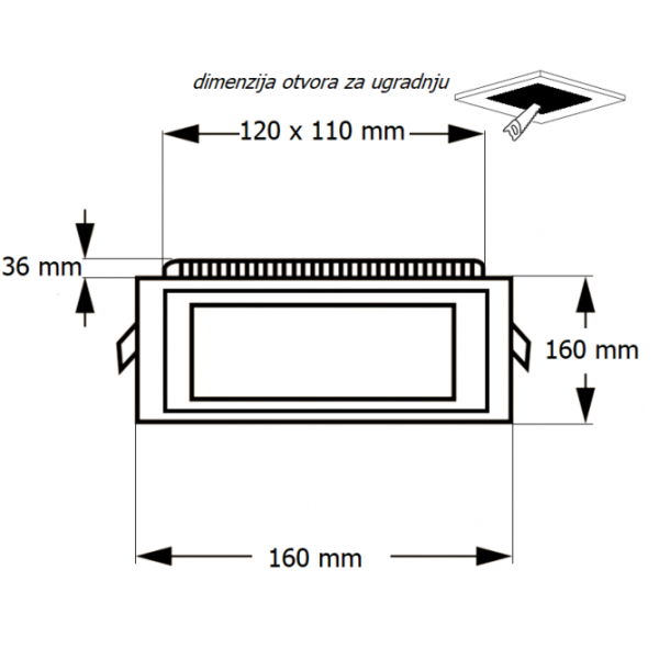 LED PANEL U/Z KNS2-12W 6500K