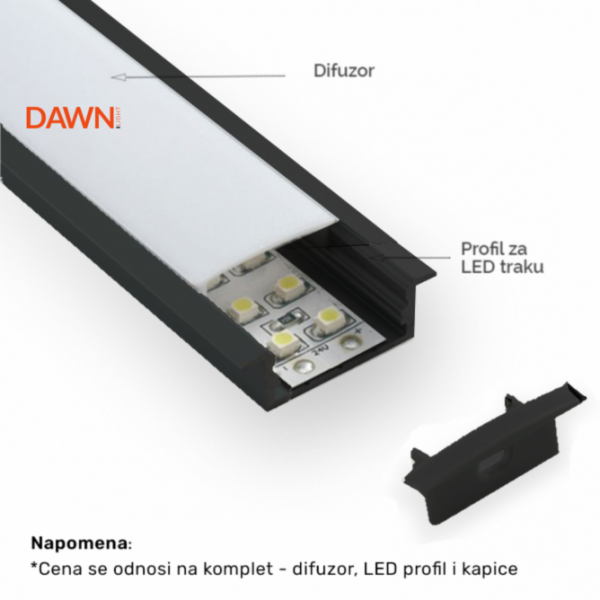 LED PROFIL LL-ALP013-R KOMPLET CRNI