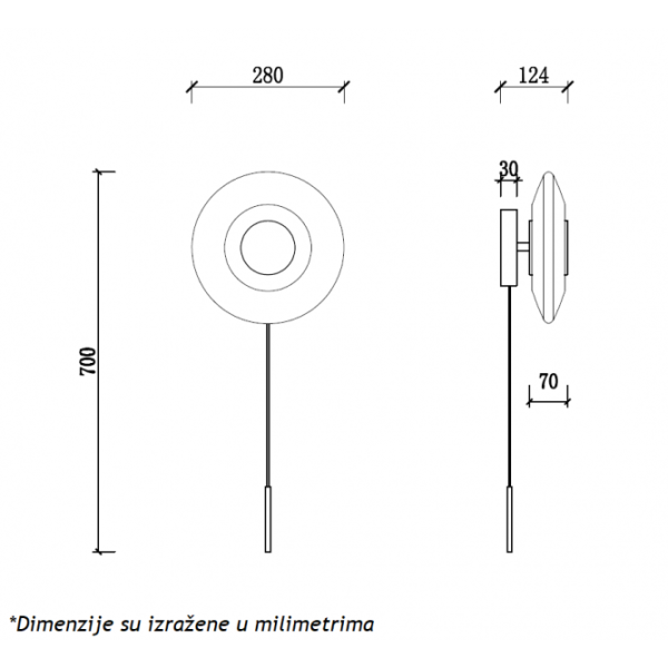 LUNA 241 ZIDNA LAMPA 8W 3000K