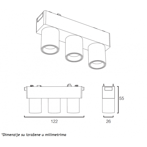 MAGNETIC SLIM SVETILJKA LED26-3TY 6W 3000K 24° 48V DC BELA