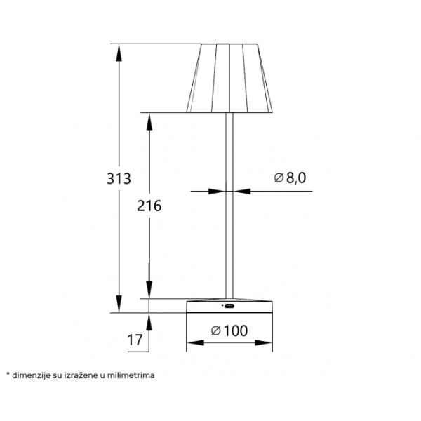 STONA LAMPA PUNJIVA 13T25 3W 3000K IP44 BELA