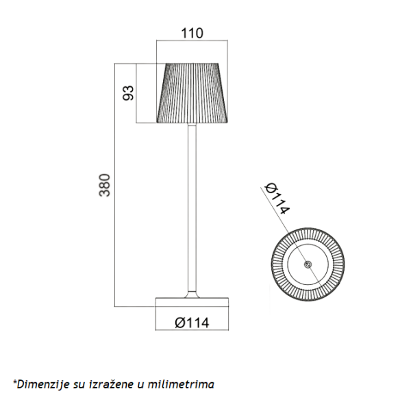 STONA LAMPA PUNJIVA T16011 3W 3000K IP54 CRNA