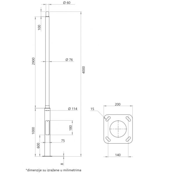 STUB SA STOPOM 4M GALVANIZOVAN SIVI