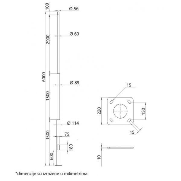 STUB SA STOPOM 6M GALVANIZOVAN SIVI