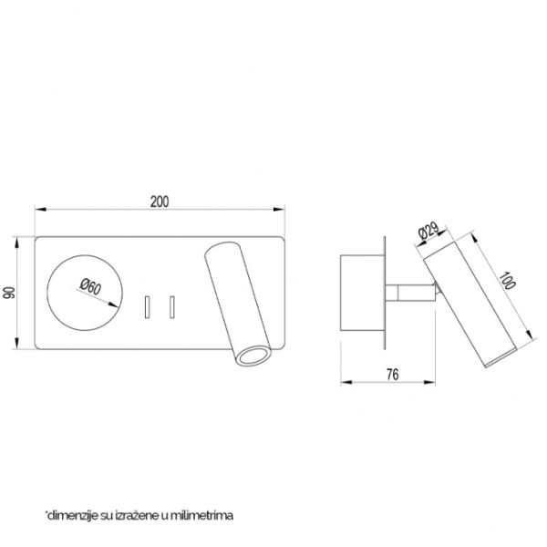 VESTA 478 ZIDNA LAMPA 3W+3W 3000K CRNA