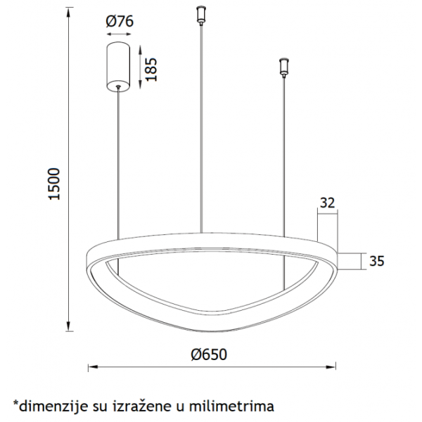 VESTA 520 VISILICA 48W 3000K BELA (O 650 mm)