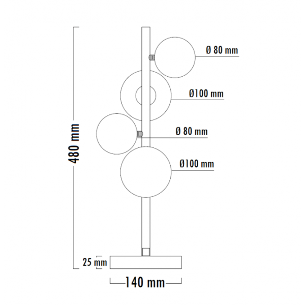 VESTA 600 STONA LAMPA 4*G9 CRNA