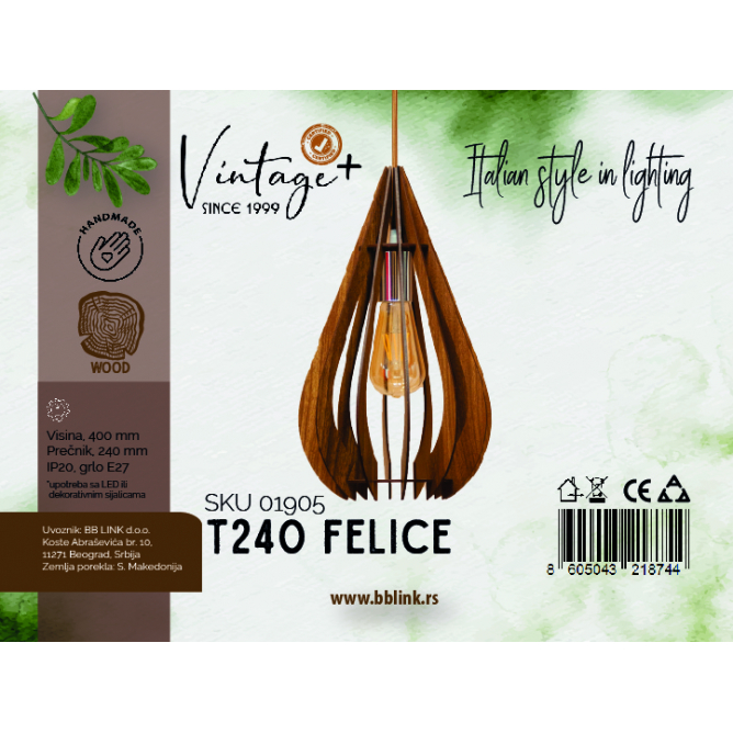 VINTAGE FELICE T240 VISILICA 1*E27 (O 240 mm, h-400 mm) – SKU01905