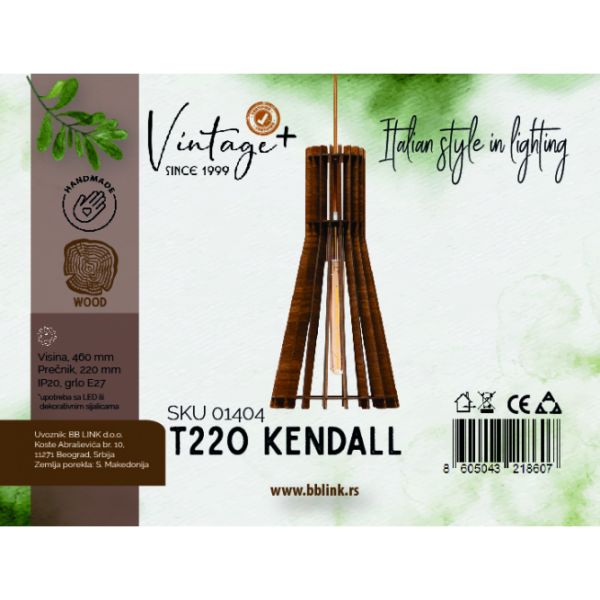 VINTAGE KENDALL T220 VISILICA 1*E27 (O 220 mm, h-460 mm) – SKU01404